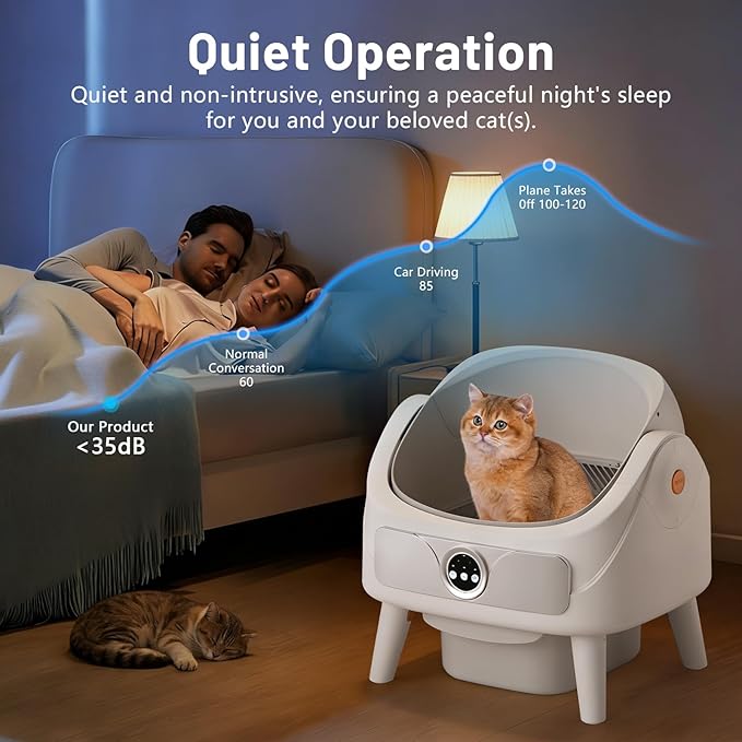 SUW Self Cleaning Cat Litter Box, Open-Top Automatic Litter Box for Multiple Cats, Large Capacity Robot, APP Control, Safety Protection, 2 Rolls Litter Bag Liners, 1 Odor Eliminator