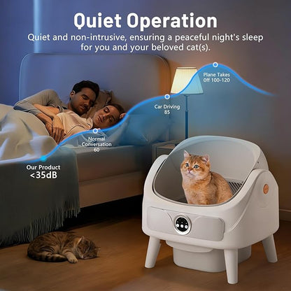 SUW Self Cleaning Cat Litter Box, Open-Top Automatic Litter Box for Multiple Cats, Large Capacity Robot, APP Control, Safety Protection, 2 Rolls Litter Bag Liners, 1 Odor Eliminator