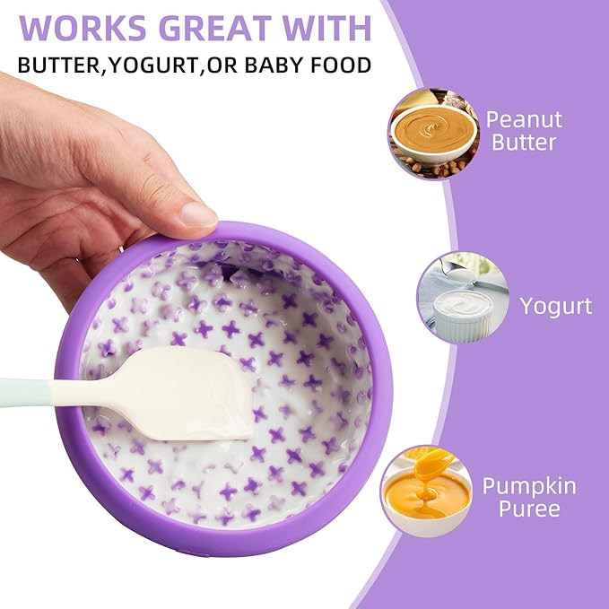 Dog Lick Bowl, Bestalk Anxiety Relief Lick Mat for Dogs, Non-Slip Freeze Licking Bowl Enrichment Puzzle Feeder for Distraction, BPA Free Silicone, Dishwasher Safe(Purple,L)