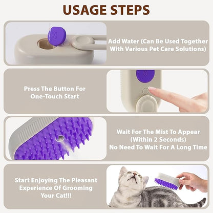 4 in 1 Cat Steam Brush, Rechargeable Steam Brush for Cats and Dogs, Anti-Static Cat Spray Brushes, Massage, Cleaning, Shedding & Combing All In One! Purple