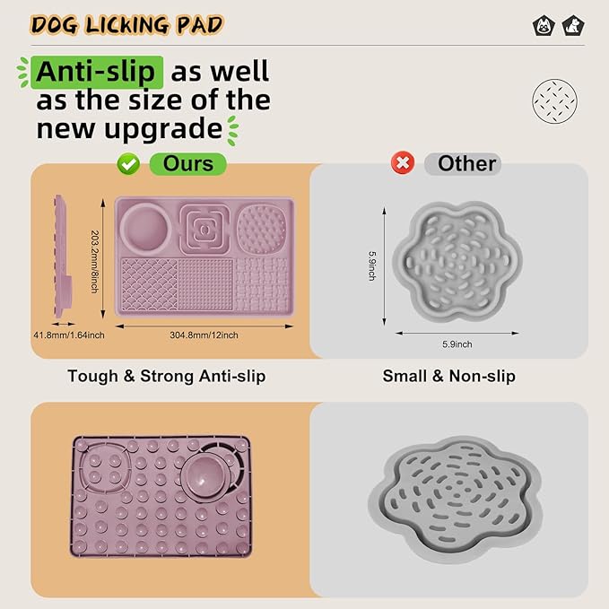 Dog Lick Mat for Anxiety Relief, Slow Feeder Alternative, Pet Enrichment Treat Mat, Boredom Buster, Durable Food-Grade Silicone, Dishwasher & Freezer Safe