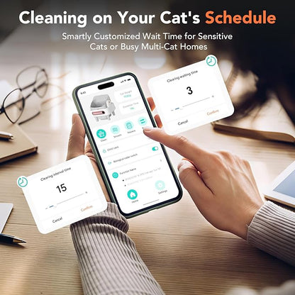 RPZ Automatic Cat Litter Box Self Cleaning, Robot Litter Box for Multiple Large Cats, Open Top Auto App Control Ultra-Quiet, Durable, Keep Home Freshness, Wood Grain