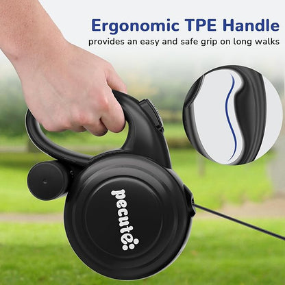32ft Retractable Dog Leash with Reflective Strips, One-Button Control & Sturdiness Nylon Material, Long Leash Retractable with Poop Bag Holder for Medium Large Dog