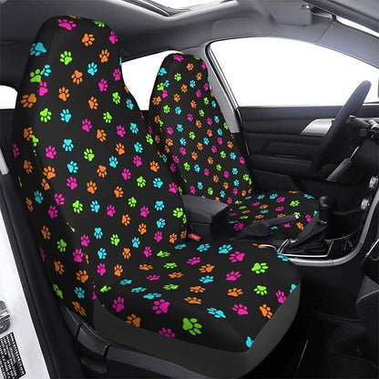 Foruidea Colorful Dog Cat Paw Print Car Seat Covers Universal 2 Pcs Auto Front Seat Cover Fit Most Cars,SUV,Sedan,Trucks