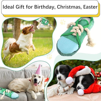 vocheer Dog Chew Toy, Dog Toys to Keep Them Busy Durable Teething Shoe Interactive Squeaky Puppy Toy,Small,Medium Breze, Machine Washable(Green)
