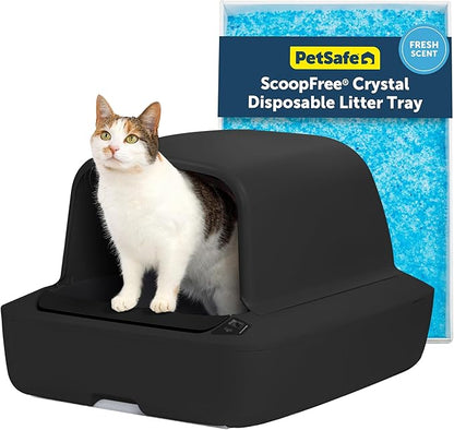 PetSafe ScoopFree Crystal Pro Self-Cleaning Cat Litter Box System – Enclosed Front-Entry – Advanced Odor Control – Includes 1 Disposable Crystal Litter Tray – Black (ZAL00-18159)