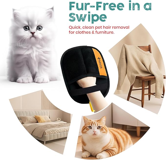 Pet Hair Removal Glove Kit – Electrostatic Pet Hair Remover Glove for Dog & Cat, Upgraded Reusable Magic Brush Pet Hair, Quick Wiping & Washable 2PCS pet Hair Remover Glove with Comb & 2 Hooks