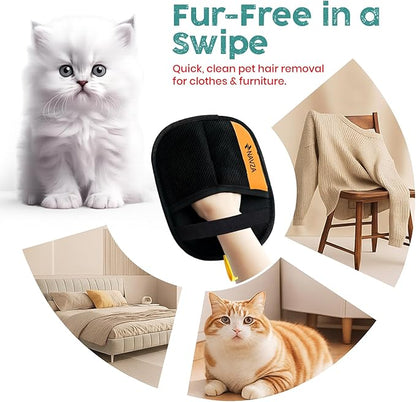 Pet Hair Removal Glove Kit – Electrostatic Pet Hair Remover Glove for Dog & Cat, Upgraded Reusable Magic Brush Pet Hair, Quick Wiping & Washable 2PCS pet Hair Remover Glove with Comb & 2 Hooks