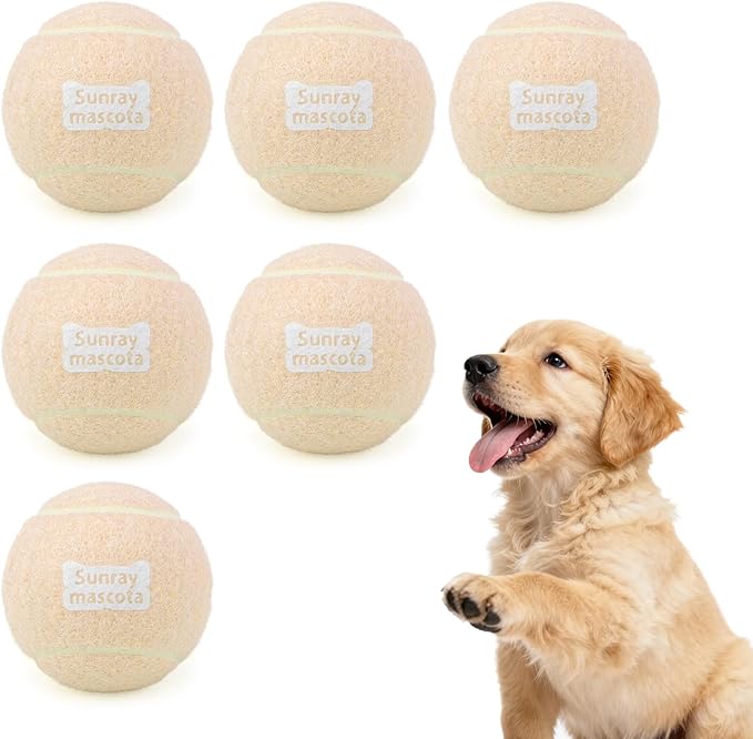2.5" Dog Tennis Balls 6-Pack Silent Bounce, Tough Rubber Core, Durable Fetch & Training Toys for Indoor/Outdoor Play, for Small Medium Large Dogs (Light Yellow, 6 Pack)