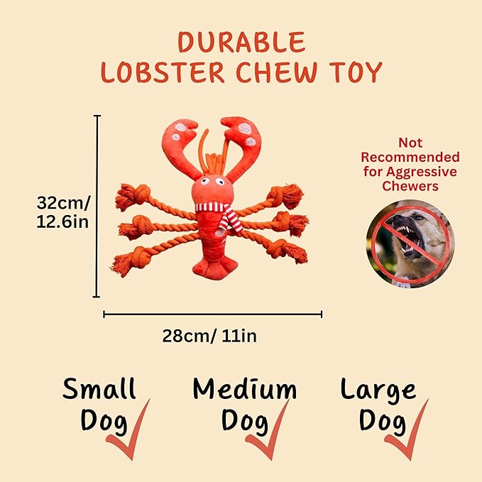 Squeaky Dog Toys, Rope Tug of War Dog Toys, Durable Lobster Plush Chew Toys, Dog Gifts for Puppy, Small Medium Large Dogs