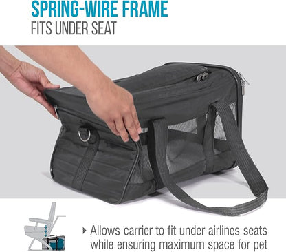 Sherpa Pet Carrier Airline Approved with Spring Wire Frame - Cat Carrier and Dog Carriers for Airline Travel and Vet Visits, Mesh Ventilation, Locking Zippers - Charcoal Grey, Large