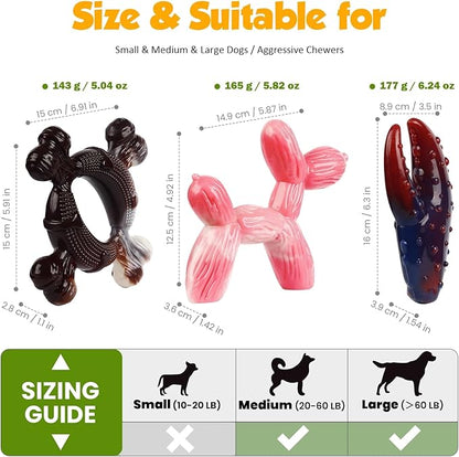 Tough Dog Toys for Aggressive Chewers: 3-Pack of Indestructible Chew Toys, Durable Nylon Dog Bones Toy with 3 Flavors, Suitable for Large Medium Breed, Gifts for Dogs