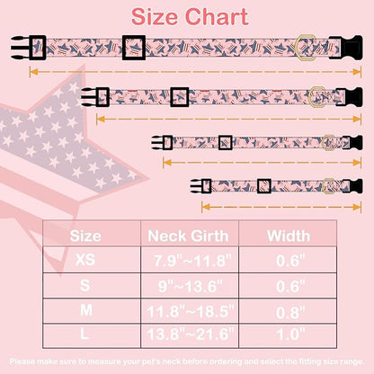Faygarsle Cotton Dogs Collar Cute 4th of July Independence Day Dog Collars Pink Blue American Flag Star Patterns Dog Collarfor Girl Female Boy Male Small Medium Large Dogs XS