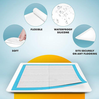 Skywin TidyFriend Dog Pee Pad Holder Tray - Fits Up to 24” x 24” Pee Pad Holder for Dogs - Stable Grip, Raised Edges, Quick-Wipe Silicone Surface Dog Pad Holder for Indoor Flooring Protection (White)