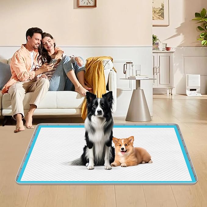 Pee Pad Holder for Dogs, 50" x 35" Silicone Pee Tray Mat Leak-Proof, High Edge, No Spill Pet Pad Holder for Puppy, Cat, Rabbit, Training Pads for Floor Protection, No Pee Pads (Light Grey)