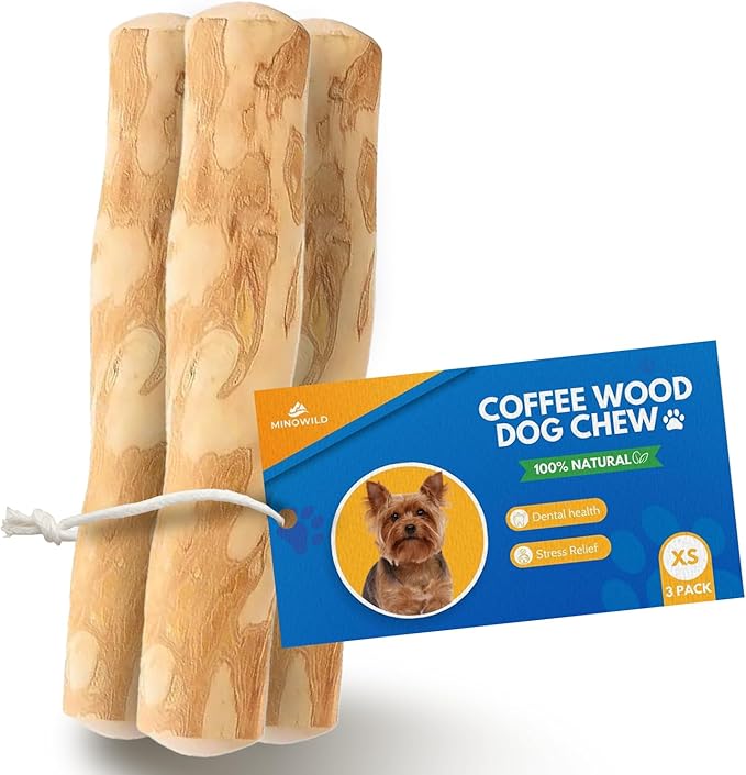 Coffee Wood Dog Chew Sticks Set of 3 for Puppies, Small Dogs, Teething Toys – Natural, Eco-Friendly & Long-Lasting Dog Chew Toy for Teeth Cleaning, Boredom & Stress Relief (XS - Under 20lbs)