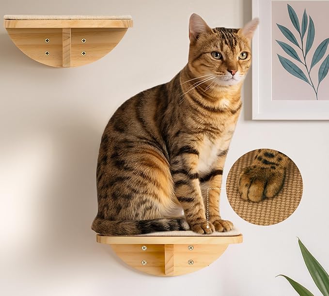 Wood Cat Wall Shelves with Sisal Mat – Cats Wall Furniture Steps for Large Cats, Perfect for Play and Vertical Movement