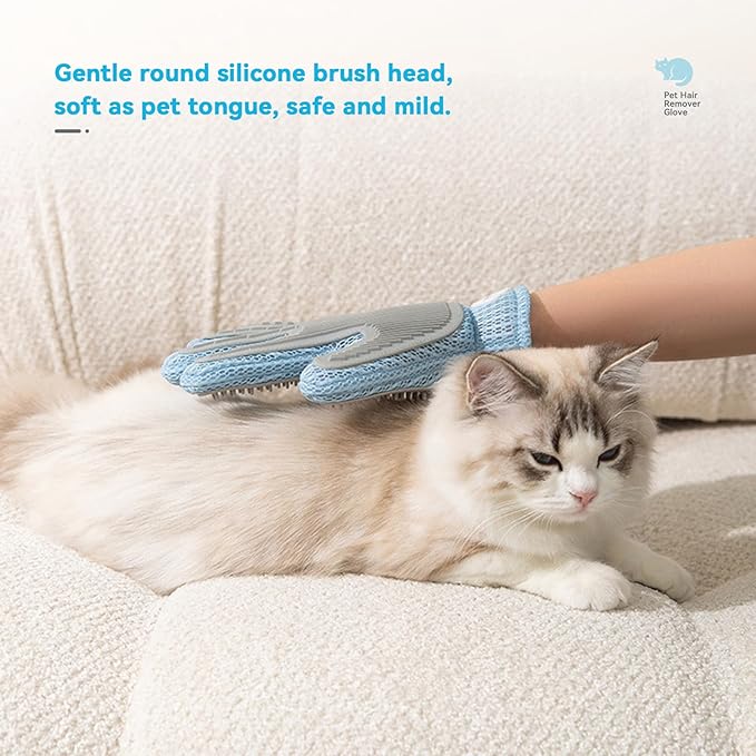 Pet Hair Remover Glove for Dogs & Cats, Upgraded Reusable 5-Finger, Gentle Deshedding Grooming Brush, Pet Hair Removal Tool for Furniture, Couch, Carpet, Car Seats | Sky Blue