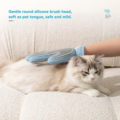Pet Hair Remover Glove for Dogs & Cats, Upgraded Reusable 5-Finger, Gentle Deshedding Grooming Brush, Pet Hair Removal Tool for Furniture, Couch, Carpet, Car Seats | Sky Blue