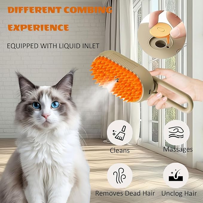 Cat Steam Brush, 3 in 1 Self Cleaning Steam Cat Brush for Removing Tangled and Loose Hair, Cat Dog Steamy for Massage