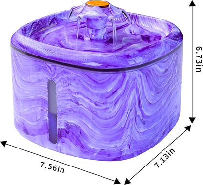 Cat Water Fountain Purple: Automatic Flower Pet Water Fountain for Cats Indoor-84oz/2.5L, Cute Cat Fountain for Drinking, LED Blue Light, Upgraded Ultra Quiet Pump, Gifts for Cats, Dogs (2Filters)