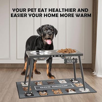 Elevated Dog Bowls for Large Extra Large Pet, Raised Dog Bowl Stand with Sprill Proof Mat and Bowls (2000ml/70oz), Pet Food & Water Bowl 15.5" Tall Dogs Feeder for Extra Large Breed, Grey