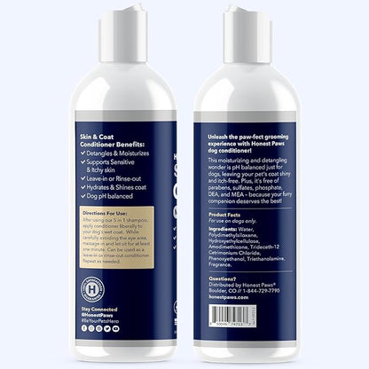 Honest Paws Dog Conditioner - Detangle & Moisturize - Premium Pet Conditioner for Itchy and Dry Skin - Hydrate Sensitive Skin - Shiny Coat Soft Hair Smooth Fur - Mandarin & Berry - 8oz