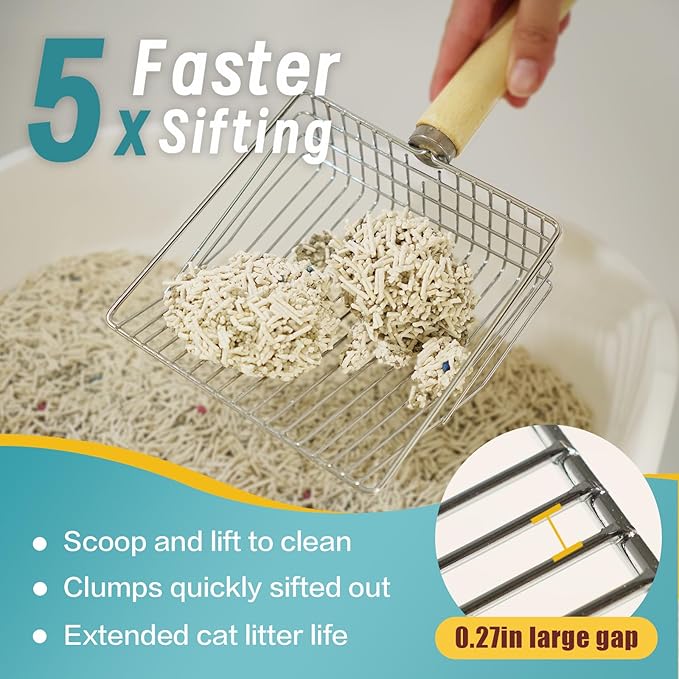 Cat Litter Scoop with Holder-Speed Sifter Litter Box Scooper Captures All Clumps - Kitty Metal Scooper, Kitty Litter Sifting Shovel Comfy Handle,Heavy Duty Speed Sifter,for Litter Box-Basic