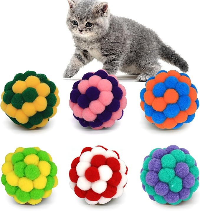 Cat Balls, 2 Inches Soft Fuzzy Balls, 6-Pack Large Ball Toys for Cat Kitten