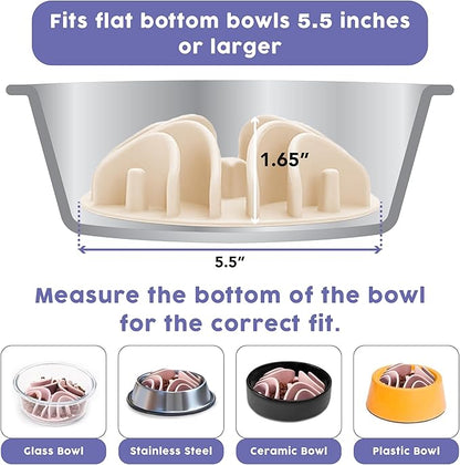 Awoo Great Vibes - Silicone Slow Feeder for Dog Bowls Over 5.5 Inches - Non-Slip, Wet and Dry Food-Compatible Pet Dish with Suction Cups - Extends Mealtime for Fast Eaters - Dishwasher Safe (Almond)
