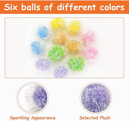 Andiker Cat Sparkle Balls, 6pcs 2.36 Inches Cat Pom Pom Ball Glitter Tinsel Kitten Balls Toy Foil Fuzzy Ball for DIY Craft Colorful Interactive Cats Toys for Indoor Cats to Keep Fit and Active(12Pcs)