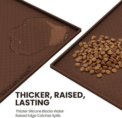 VIVAGLORY Dog Bowl Mat Grippymat Pet Food Mat, Waterproof Washable Nonslip Silicone for Pet & Cat, Food and Water Placemat with Lip & Raised Edges for Indoor Floor, S, Chocolate