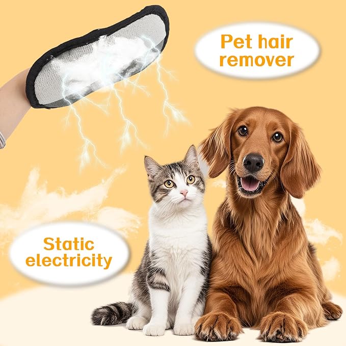 BOXOB 2pcs Five Fingers Pet Hair Removal Gloves, Double Sided Cat & Dog Grooming Cleaner Mitt Tool with Detangling Knife Reusable Electrostatic Pet Hair Remover Shedding for Couch Furniture Carpet