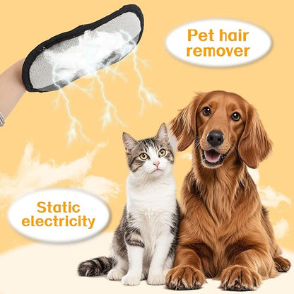 BOXOB 2pcs Five Fingers Pet Hair Removal Gloves, Double Sided Cat & Dog Grooming Cleaner Mitt Tool with Detangling Knife Reusable Electrostatic Pet Hair Remover Shedding for Couch Furniture Carpet