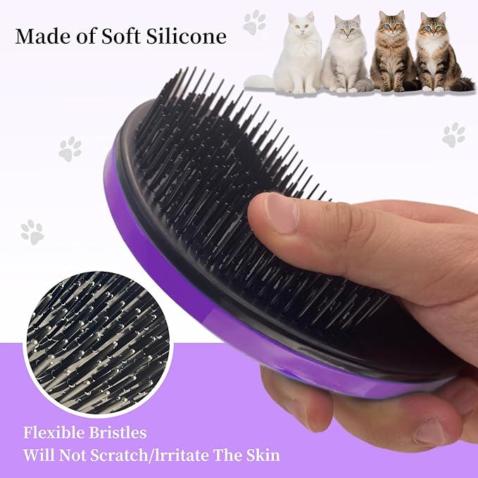 Cat Brush for Shedding - Perfect Grooming Tool for Long-Haired Cats | Deshedding & Hair Remover for Indoor Pets (Purple)