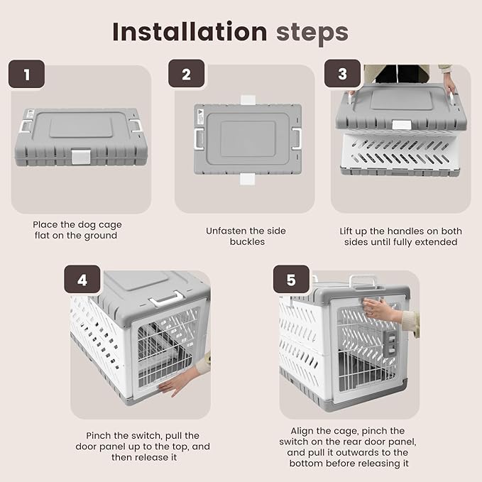Collapsible Dog Crate for Large/Medium Dogs - 36" L Foldable Dog Cage No-Tool Assembly, Travel Dog Crate with 2 Wheels - Easy to Carry, Space-Saving, Indoor Outdoor Use