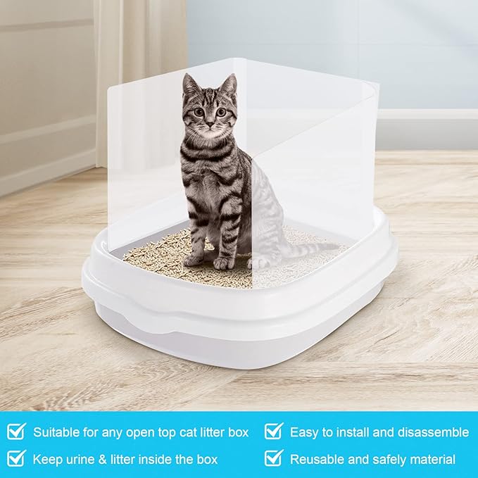 3 Pcs Cat Litter Box Splash Guard Pee Shields - Anti-Splashing Reusable High Sided Cat Toilet Training Kit for Open Top Litter Pan