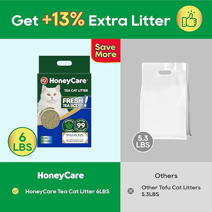 HoneyCare Tea Cat Litter | Natural Plant-Based Formula | Long-Lasting Odor Control | 99% Dust-Free & Low Tracking | Flushable Cat Litter | 24-lbs Value Pack (6 lbs x 4)