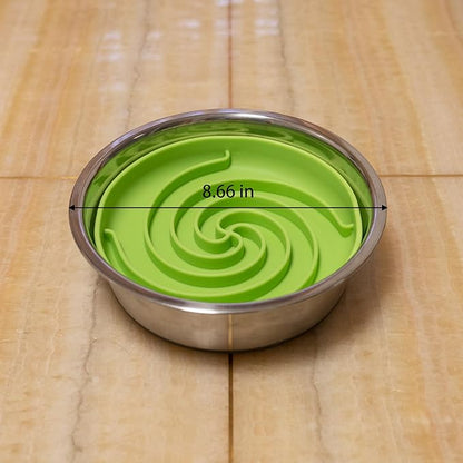 Slow Feeder Dog Bowls, Dishwasher Microwave Safe Silicone Puppy Puzzle Bowl with Non-Slip Design for Eating (Green and Orange)
