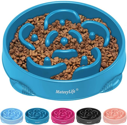 MateeyLife Large Slow Feeder Dog Bowls, Anti-Choking Puzzle Dog Food Bowls, Anti-Slip Interactive Feeding Slow Down Eating, Bloat Stop Maze Dishes for Large Breeds 4 Cups DarkBlue