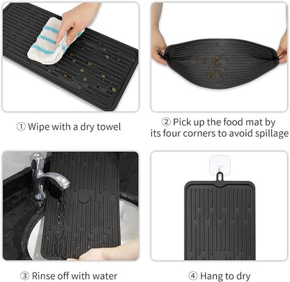 Ptlom Pet Placemat for Dog and Cat, Mat for Prevent Food and Water Overflow, Suitable for Medium and Small Pet, Black, Silicone