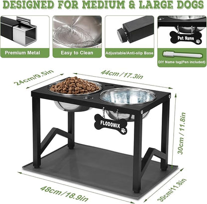 Elevated Dog Bowls, Metal Raised Dog Bowl Stand with 2 Thick 58oz Stainless Steel Food Bowls & Silicone Non-Slip Mat - 11.8" Tall for Medium/Large Breeds