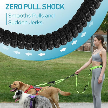Hands Free Large Dog Leash, 6-8 FT Bungee Leash with Waist Belt for Dog Up to 150 lbs, Running Walking Jogging