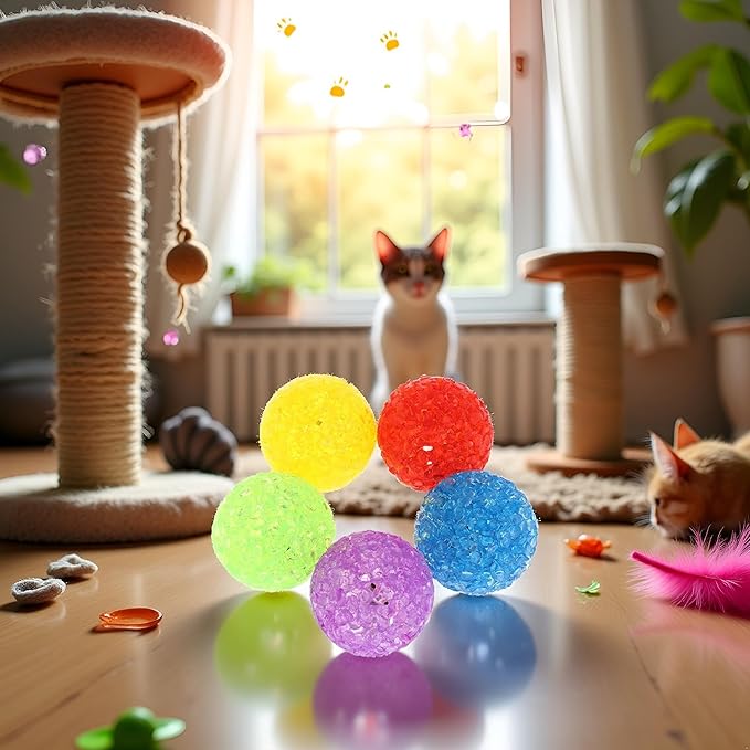5 Pcs Cat Bell Crystal Ball Sound Pet Game Kitten Plastic Interactive Rattle for Indoor Cats Balls with Bells Teaser, Cat Toys for Bored Indoor Adult Cats,Random, As the Pictures