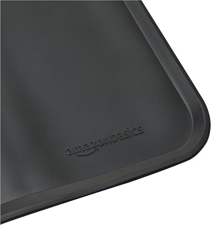 Amazon Basics Waterproof Non-Slip Silicone Pet Feeding Mat with Raised Edges, Prevents Spills, Easy to Clean, Protects Floors for Cat & Dog Food and Water Bowls, 24 x 16 Inches, Black
