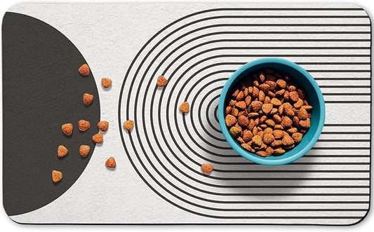 Dog Food Mats,Cat Absorbent Water Bowl Feeding Mats Pet Placemats for Food and Water Black Bohemia 24 * 32 inch