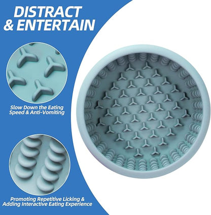 Dog Lick Bowl,Silicone Slow Feeder Bowls for Dogs and Cats - Wet Food, Suction Cups, Non-Slip Design (Blue, Large)