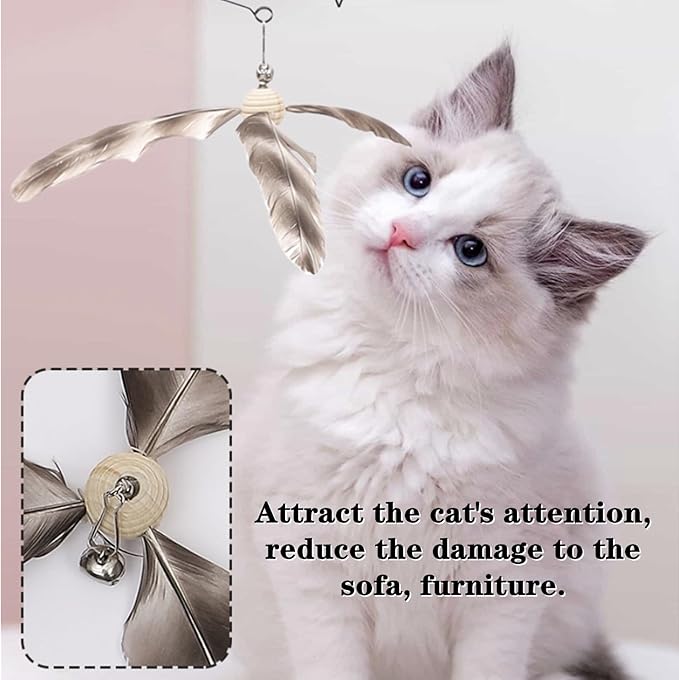 8 PCS Cat Wand Attachment Funny Spinning Feather Propeller Cat Toy Refill Cat Propeller Toy with Bell Cat Wand Attachment Replacement for Cats, Kittens, Cat Wand Toy