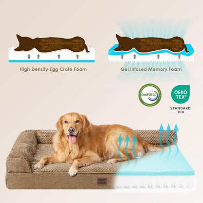EHEYCIGA XXL Dog Bed Memory Foam, Orthopedic Giant Dog Bed Jumbo with Washable Removable Cover, Waterproof Pet Sofa Couch with Nonskid Bottom, 48x35x7.5, Camel