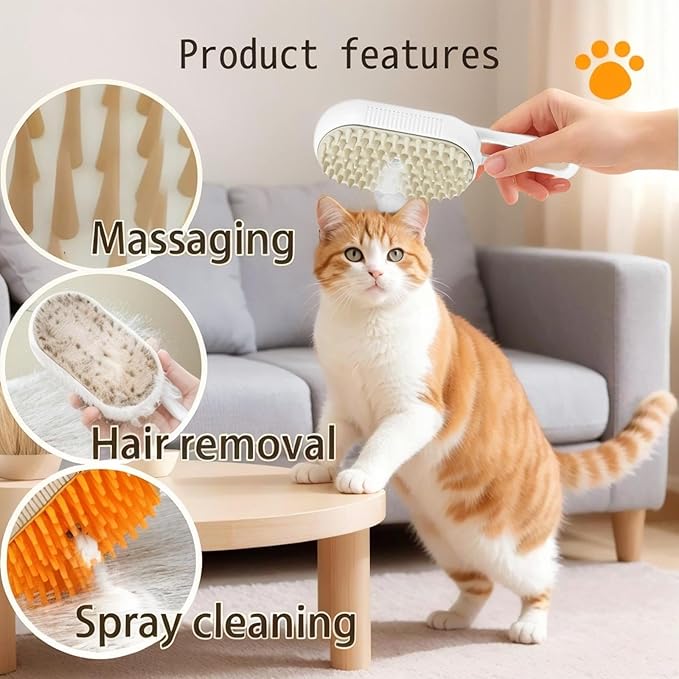 4 in 1 Cat steam brush, USB-Powered Pet for Dogs & Cats | Instant Fog Deshedding Tool, Reduces Shedding & Flyaway Hair | Gentle Grooming Brush for Dog & Cat Hair Loss Control (Beige)